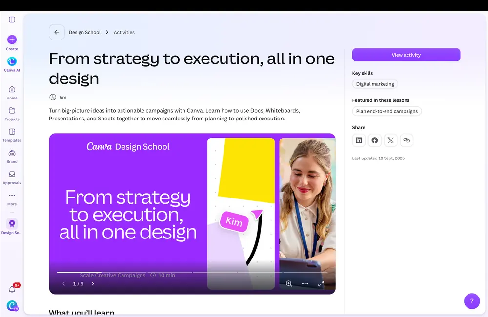 Canva Design School course page